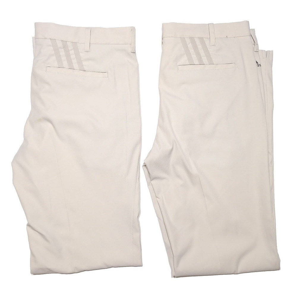 Lot of 2 ADIDAS Golf Pants Mens 33x34 Beige Performance Flat Front